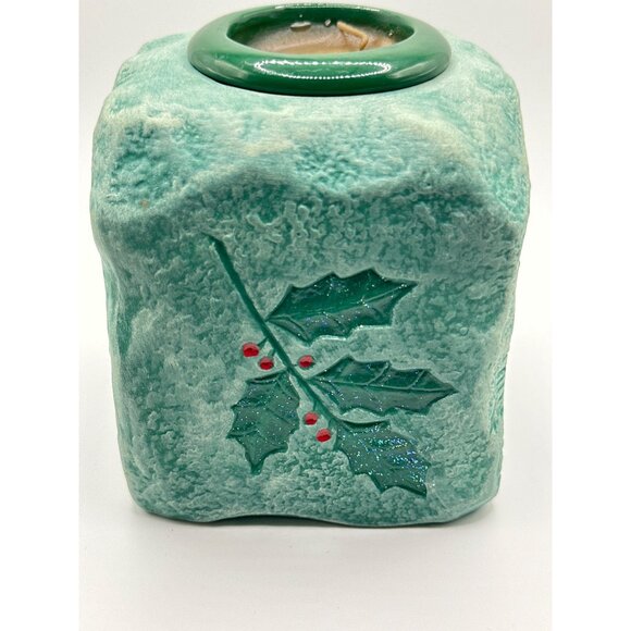 Vintage Ceramic Holly Berry Pine Votive Candle Holder Signed - Picture 2 of 10